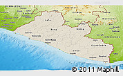 Shaded Relief Panoramic Map of Liberia, physical outside