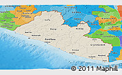 Shaded Relief Panoramic Map of Liberia, political outside, shaded relief sea