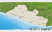 Shaded Relief Panoramic Map of Liberia, satellite outside, shaded relief sea