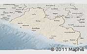Shaded Relief Panoramic Map of Liberia, semi-desaturated