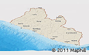Shaded Relief Panoramic Map of Liberia, single color outside, bathymetry sea, shaded relief sea