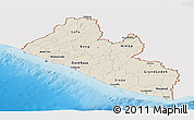 Shaded Relief Panoramic Map of Liberia, single color outside