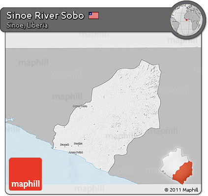 Gray 3D Map of Sinoe River Sobo, single color outside