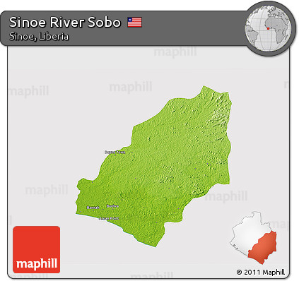 Physical 3D Map of Sinoe River Sobo, cropped outside