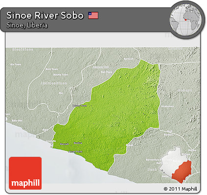 Physical 3D Map of Sinoe River Sobo, lighten, semi-desaturated