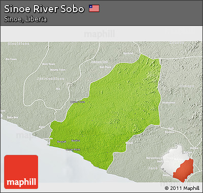 Physical 3D Map of Sinoe River Sobo, lighten, semi-desaturated