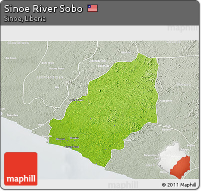 Physical 3D Map of Sinoe River Sobo, lighten, semi-desaturated
