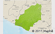 Physical 3D Map of Sinoe River Sobo, shaded relief outside