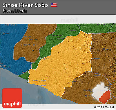 Political 3D Map of Sinoe River Sobo, darken
