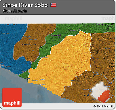 Political 3D Map of Sinoe River Sobo, darken