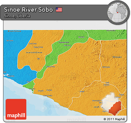 Political 3D Map of Sinoe River Sobo
