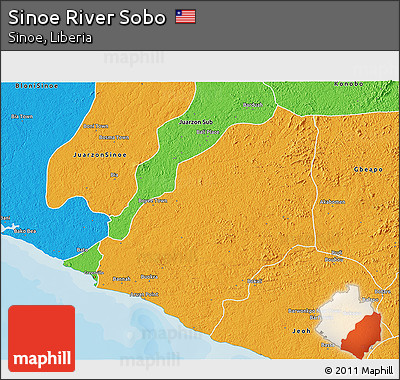 Political 3D Map of Sinoe River Sobo