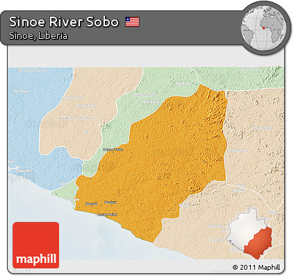 Political 3D Map of Sinoe River Sobo, lighten