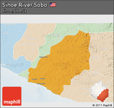 Political 3D Map of Sinoe River Sobo, lighten