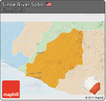 Political 3D Map of Sinoe River Sobo, lighten