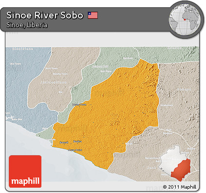 Political 3D Map of Sinoe River Sobo, lighten, semi-desaturated