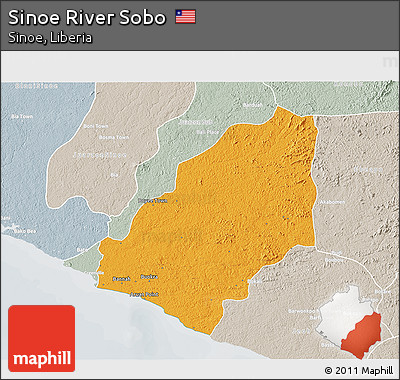 Political 3D Map of Sinoe River Sobo, lighten, semi-desaturated