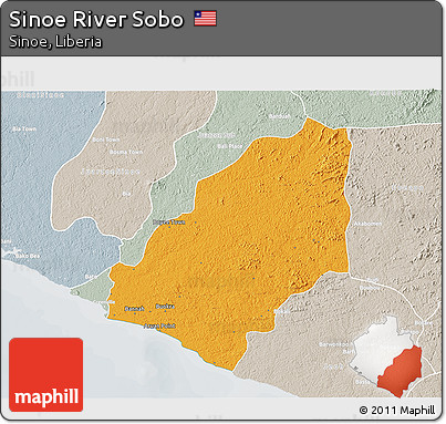 Political 3D Map of Sinoe River Sobo, lighten, semi-desaturated