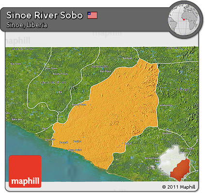 Political 3D Map of Sinoe River Sobo, satellite outside