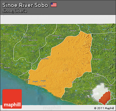 Political 3D Map of Sinoe River Sobo, satellite outside