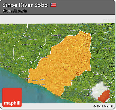 Political 3D Map of Sinoe River Sobo, satellite outside