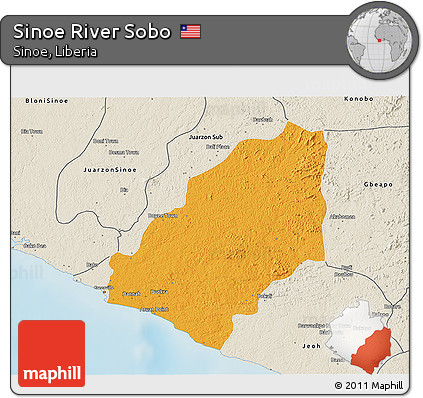 Political 3D Map of Sinoe River Sobo, shaded relief outside