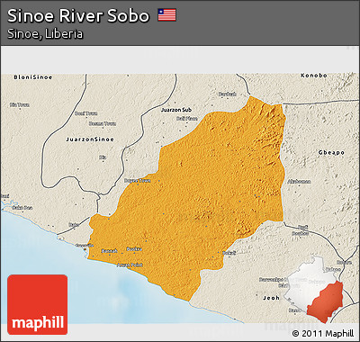 Political 3D Map of Sinoe River Sobo, shaded relief outside