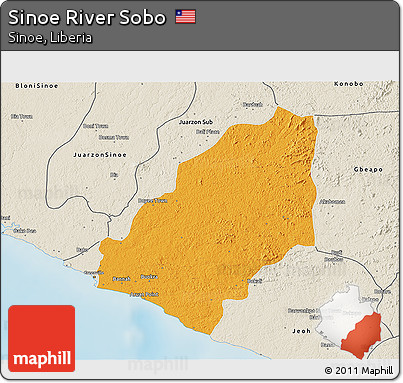 Political 3D Map of Sinoe River Sobo, shaded relief outside