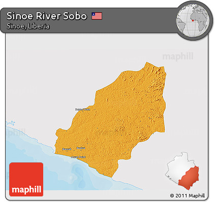 Political 3D Map of Sinoe River Sobo, single color outside