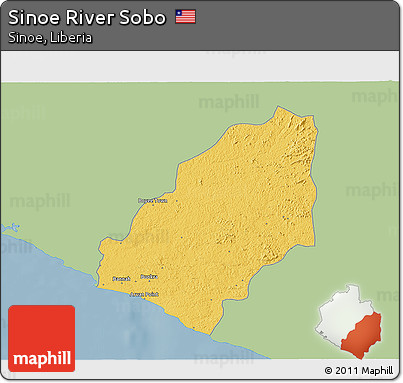 Savanna Style 3D Map of Sinoe River Sobo, single color outside