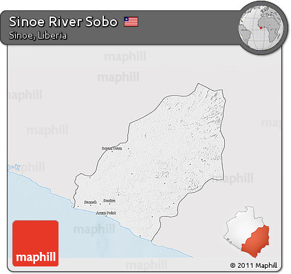 Silver Style 3D Map of Sinoe River Sobo, single color outside
