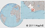 Gray Location Map of Sinoe River Sobo, highlighted country, hill shading