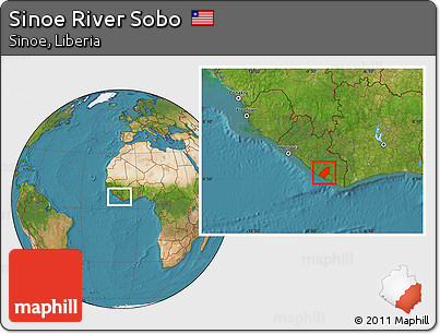 Satellite Location Map of Sinoe River Sobo, within the entire country