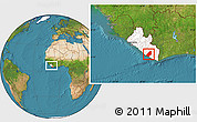 Satellite Location Map of Sinoe River Sobo, highlighted country, within the entire country