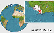 Satellite Location Map of Sinoe River Sobo, highlighted country, highlighted parent region