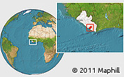 Satellite Location Map of Sinoe River Sobo, highlighted country