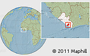Savanna Style Location Map of Sinoe River Sobo, highlighted country, within the entire country, hill shading