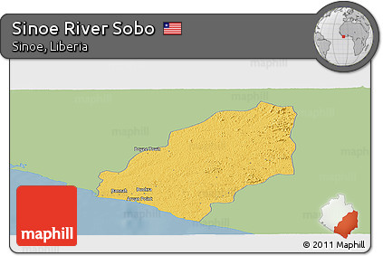 Savanna Style Panoramic Map of Sinoe River Sobo, single color outside