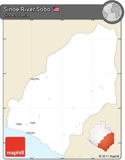 Classic Style Simple Map of Sinoe River Sobo, single color outside