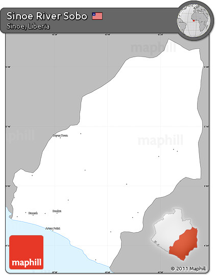 Gray Simple Map of Sinoe River Sobo, single color outside