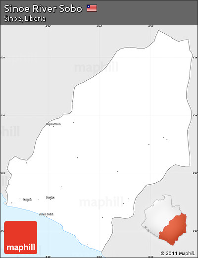 Silver Style Simple Map of Sinoe River Sobo, single color outside