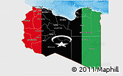 Flag 3D Map of Libya, single color outside, bathymetry sea, shaded relief sea, flag rotated