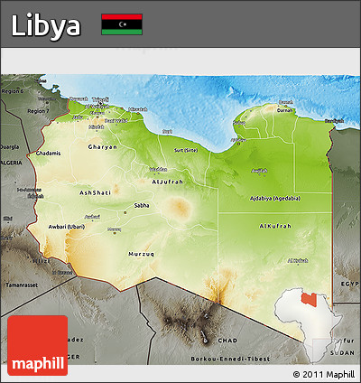 Physical 3D Map of Libya, darken, semi-desaturated, land only