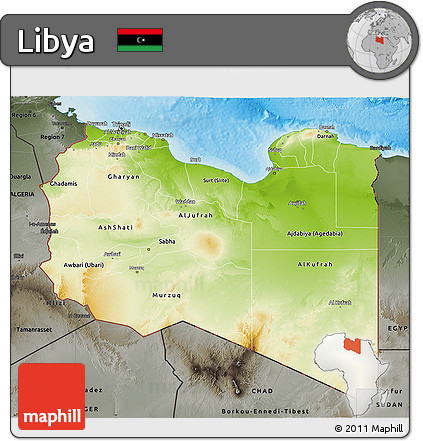 Physical 3D Map of Libya, darken, semi-desaturated, land only
