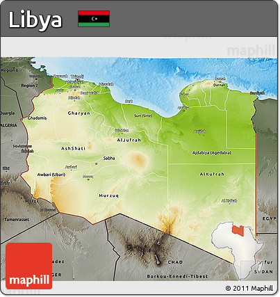 Physical 3D Map of Libya, darken, semi-desaturated, land only
