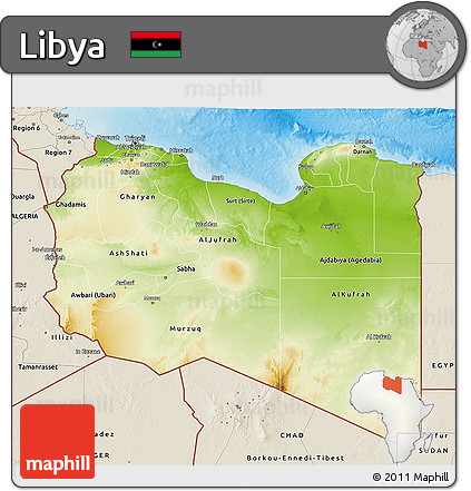 Physical 3D Map of Libya, shaded relief outside