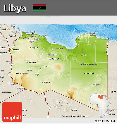 Physical 3D Map of Libya, shaded relief outside