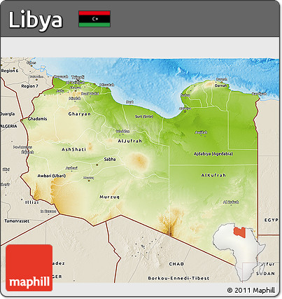 Physical 3D Map of Libya, shaded relief outside