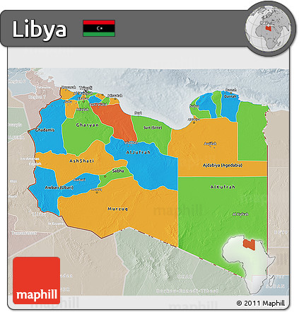 Political 3D Map of Libya, lighten, semi-desaturated