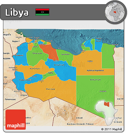 Political 3D Map of Libya, satellite outside